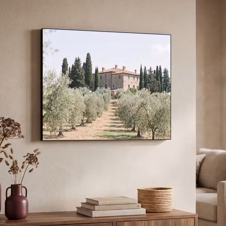 Art Frame - Country house - olive tree - orchard - Landhuis - olijfboom - gaard Textielframe zwart klein