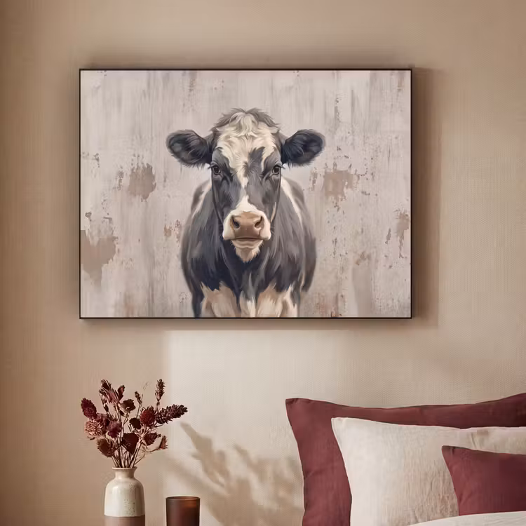 Koe - Portret - Dieren - Modern Textielframe zwart klein -sfeer1