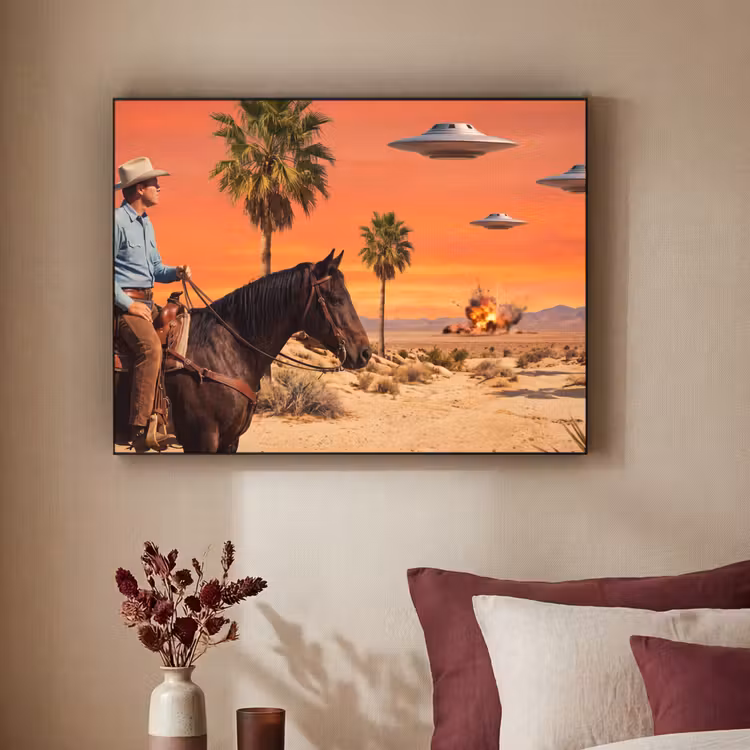 Art Frame - Cowboy - Horse - Desert - Cowboy - Paard - Woestijn Textielframe zwart klein