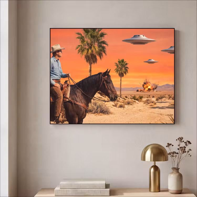 Art Frame - Cowboy - Horse - Desert - Cowboy - Paard - Woestijn Textielframe zwart klein