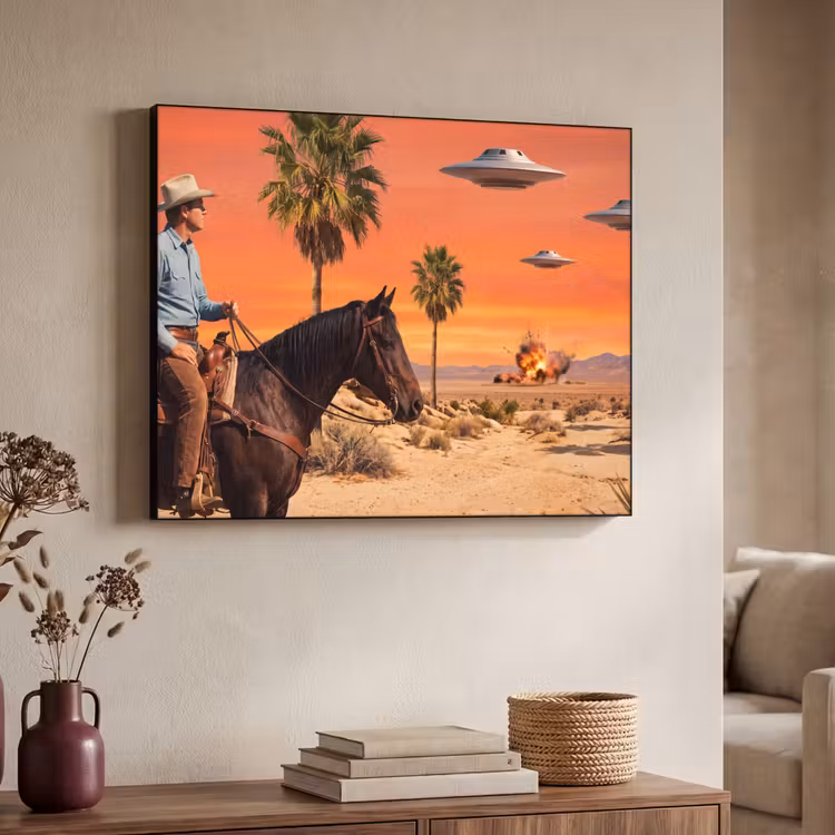 Art Frame - Cowboy - Horse - Desert - Cowboy - Paard - Woestijn Textielframe zwart klein