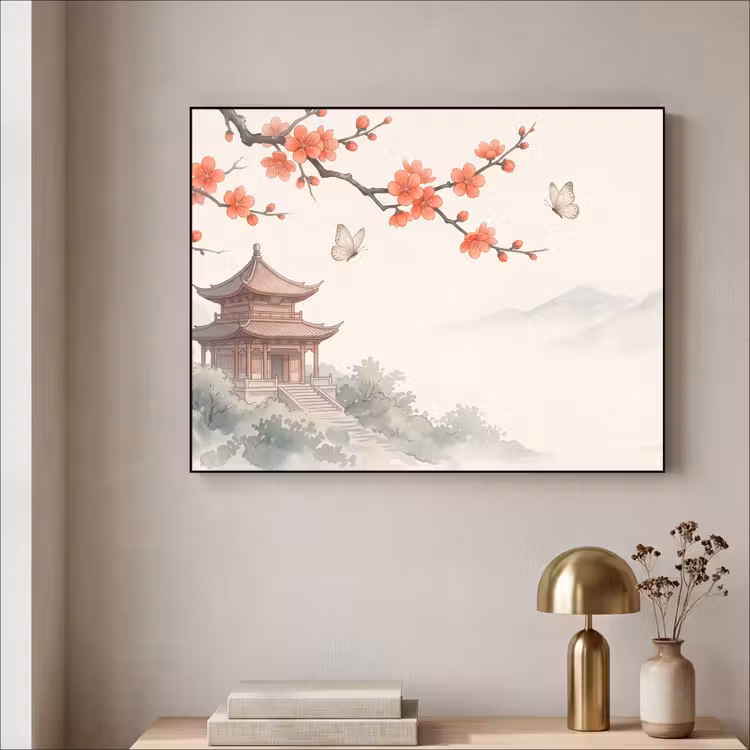 Kraanvogel - Azië - Klassiek Textielframe zwart klein -sfeer2