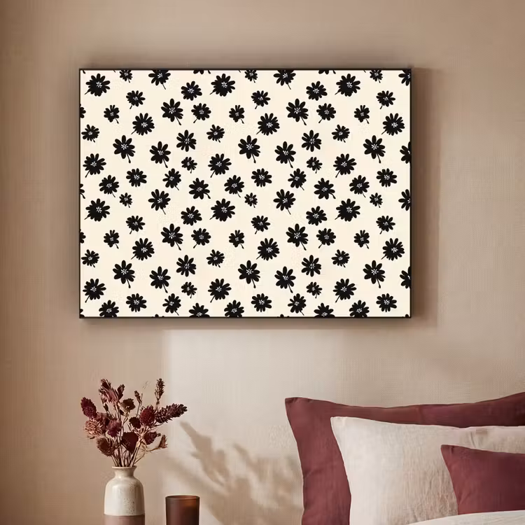 Madeliefjes - Grafisch - Zwart - Beige Textielframe zwart klein 947 -sfeer1