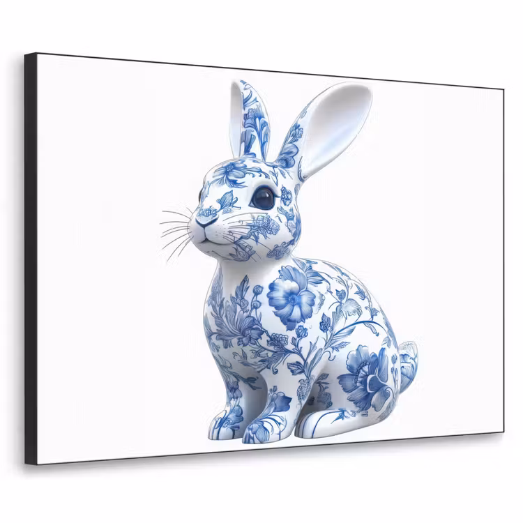 Delftsblauw - Haasje - Wit Textielframe zwart klein -3d