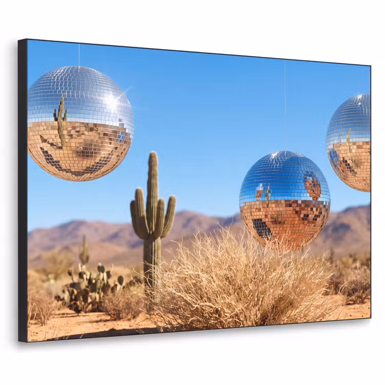 Art Frame - Desert - Mirror Ball - Art - Woestijn - Spiegelbal - Kunst Textielframe zwart klein