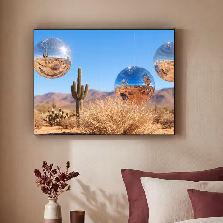 Art Frame - Desert - Mirror Ball - Art - Woestijn - Spiegelbal - Kunst Textielframe zwart klein
