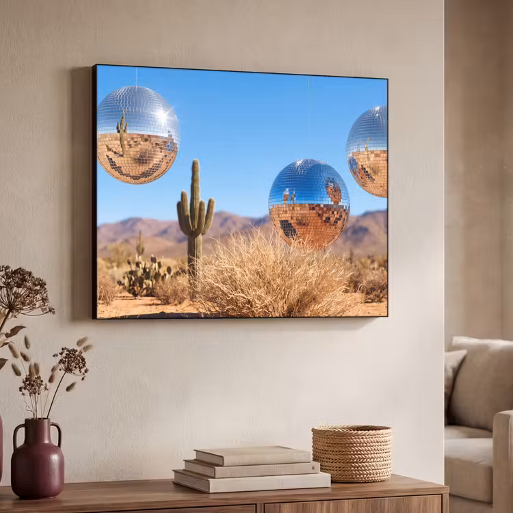 Art Frame - Desert - Mirror Ball - Art - Woestijn - Spiegelbal - Kunst Textielframe zwart klein
