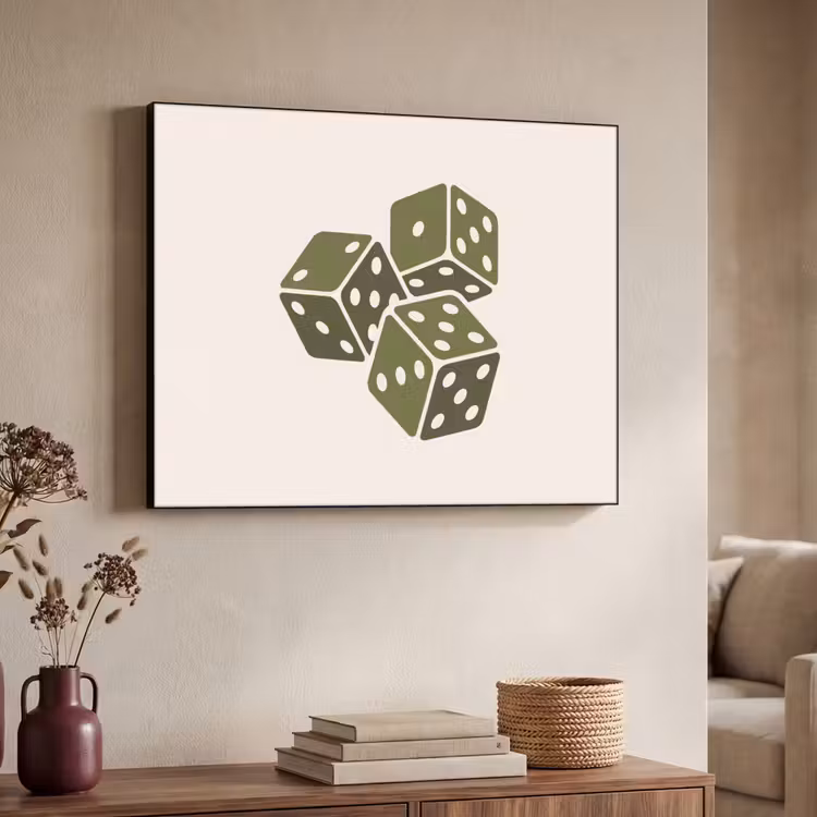 Dobbelsteen - Spel - Groen - Abstract Textielframe zwart klein -sfeer3