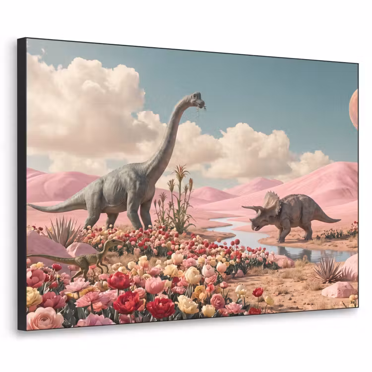 Art Frame - Dinosaur - Pink - Landscape - Dinosaurus - Roze - Landschap Textielframe zwart klein