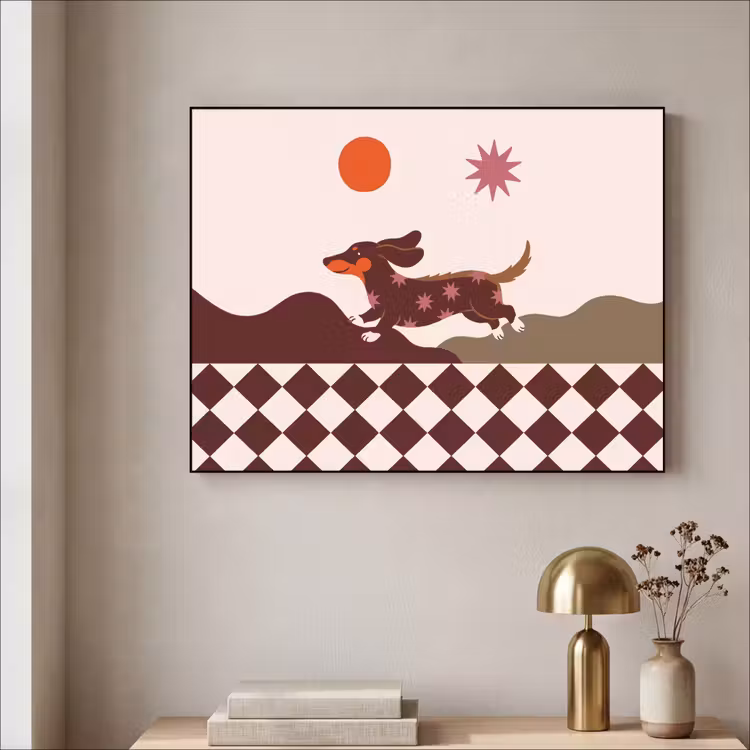 Hond - Abstract - Dieren - Modern - Bruin Textielframe zwart klein -sfeer2