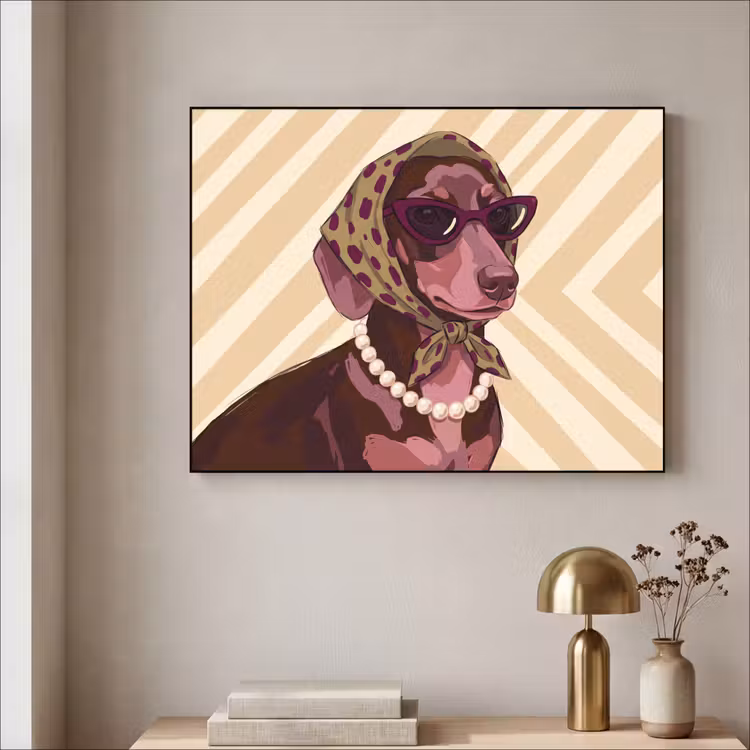 Hond - Zonnebril - Hoofddoek - Dieren - Modern Textielframe zwart klein -sfeer2