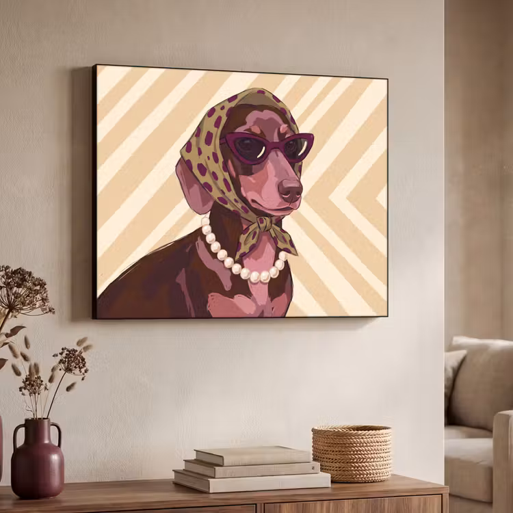 Hond - Zonnebril - Hoofddoek - Dieren - Modern Textielframe zwart klein -sfeer3