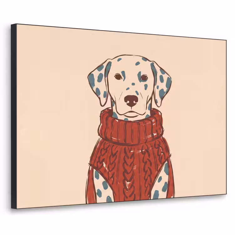 Hond - Trui - Winter - Dieren - Rood Textielframe zwart klein -3d