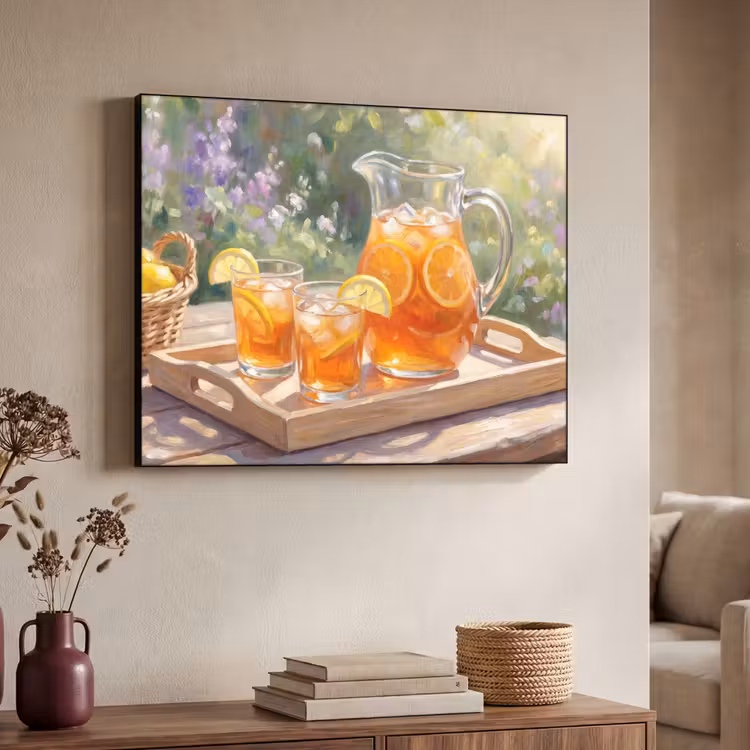 Drank - Citroen - Zomer - Tuin - Geel Textielframe zwart klein -sfeer3