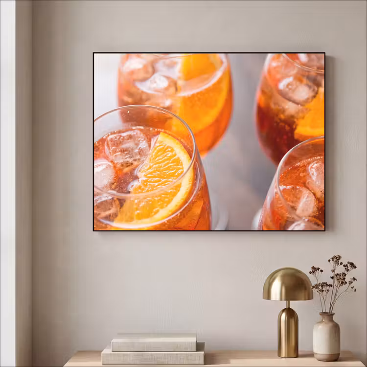 Drank - Sinaasappel - IJs - Zomer - Oranje Textielframe zwart klein -sfeer2