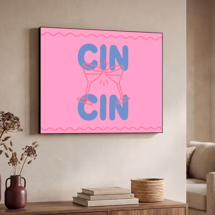 Drank - Glazen - Proost - Modern - Roze Textielframe zwart klein -sfeer3