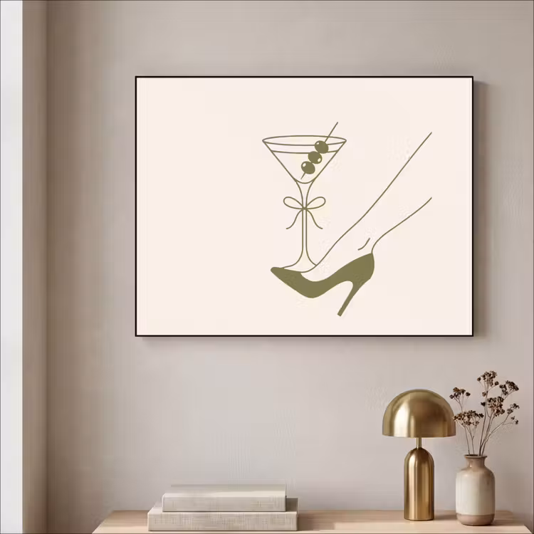 Drank - Martini - Hoge hak - Mode - Groen Textielframe zwart klein -sfeer2