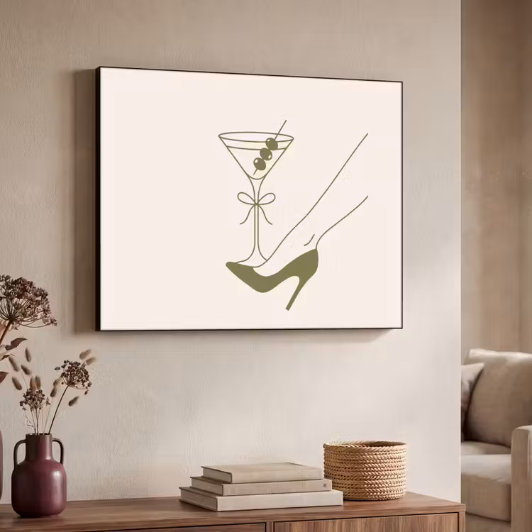 Drank - Martini - Hoge hak - Mode - Groen Textielframe zwart klein -sfeer3