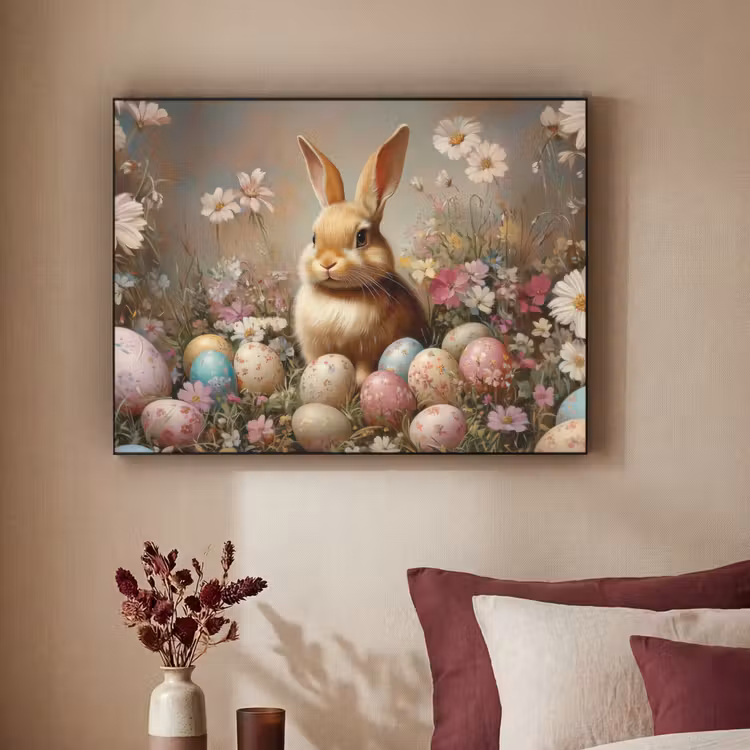 Paashaas - Lente - Paaseieren Textielframe zwart klein -sfeer1