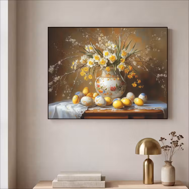 Paaseieren - Stilleven - Vaas Textielframe zwart klein -sfeer2