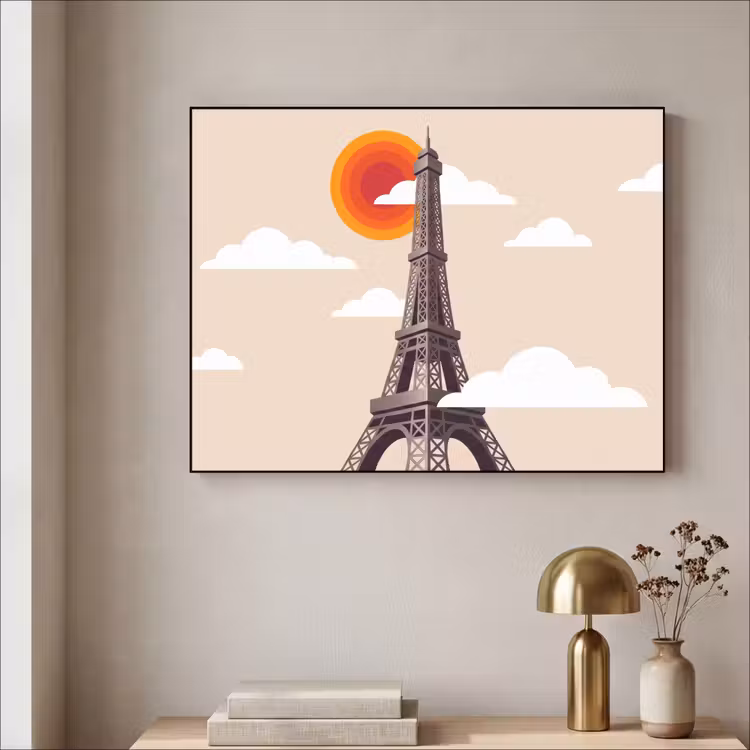 Eiffeltoren - Zon - Architectuur - Abstract - Beige Textielframe zwart klein -sfeer2