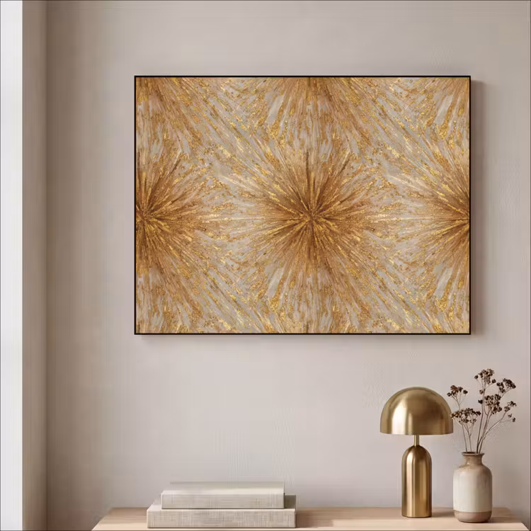 Explosie - Abstract - Goud - Wit Textielframe zwart klein 947 -sfeer2