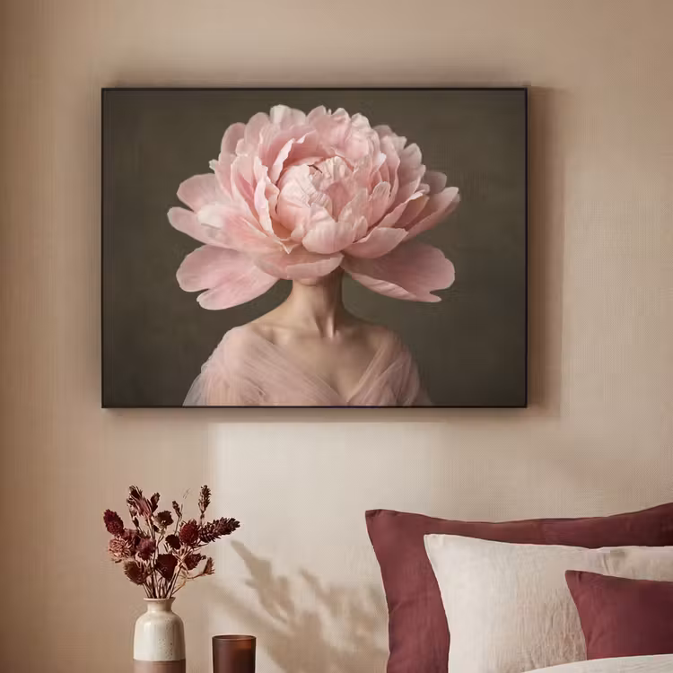 Gezicht - Roos - Roze Textielframe zwart klein -sfeer1