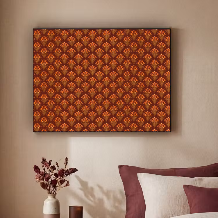 Waaiers - Art Deco - Botanisch - Roestbruin - Oranje Textielframe zwart klein 947 -sfeer1