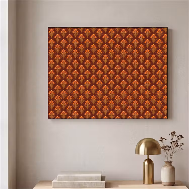 Waaiers - Art Deco - Botanisch - Roestbruin - Oranje Textielframe zwart klein 947 -sfeer2