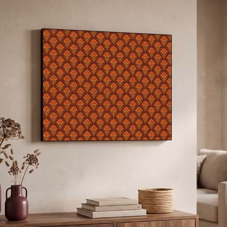 Waaiers - Art Deco - Botanisch - Roestbruin - Oranje Textielframe zwart klein 947 -sfeer3