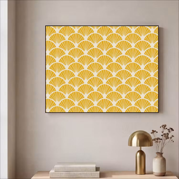 Waaiers - Art Deco - Retro - Okergeel Textielframe zwart klein 947 -sfeer2