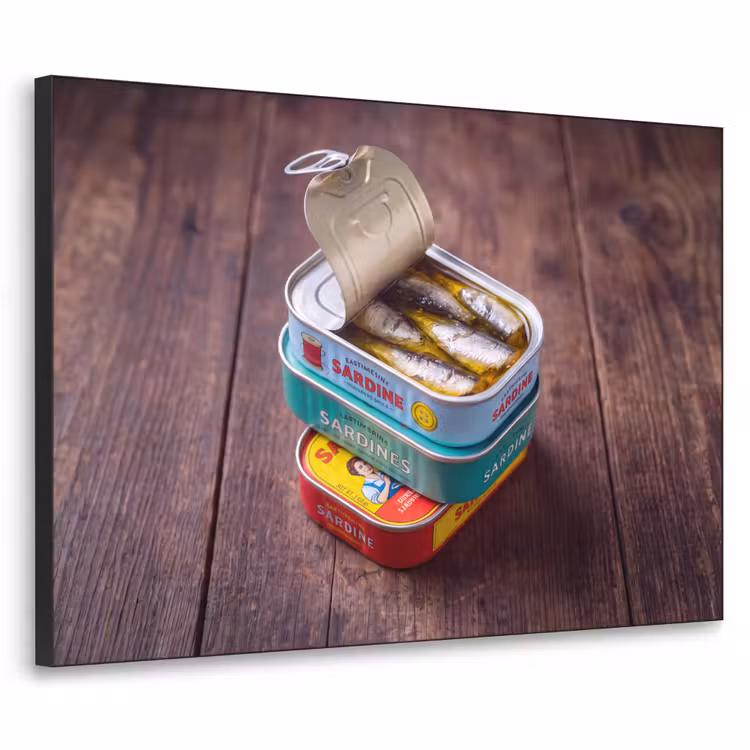 Art Frame - Fish - Cans - Kitchen - Vis - Blikjes - Keuken Textielframe zwart klein