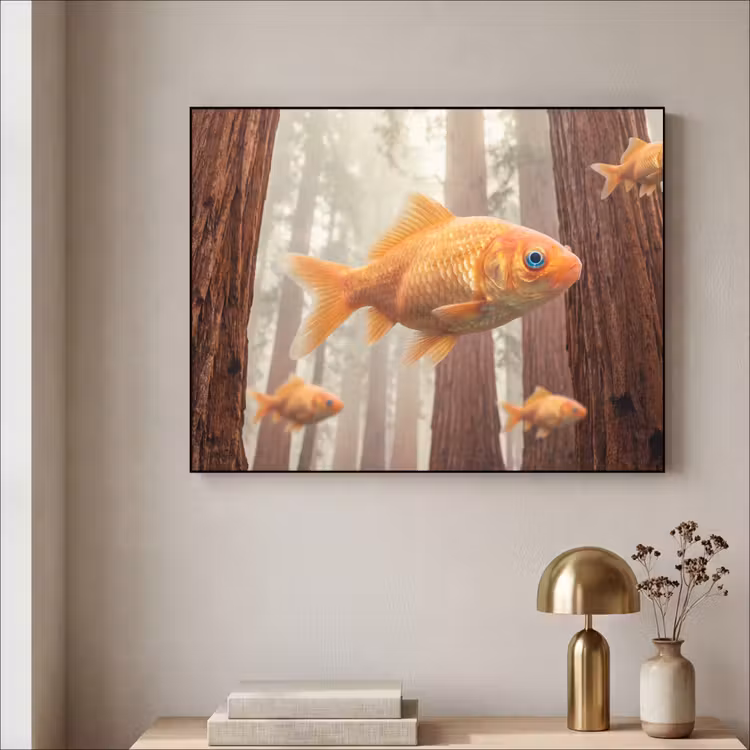Art Frame - Fish - Forest - Fantasy - Vis - Bos - Fantasie Textielframe zwart klein