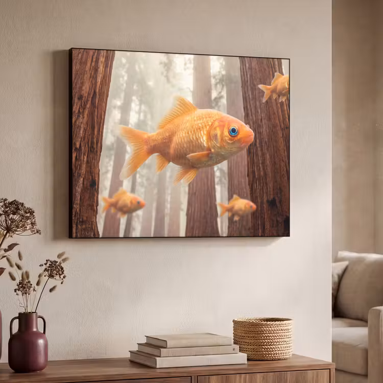 Art Frame - Fish - Forest - Fantasy - Vis - Bos - Fantasie Textielframe zwart klein