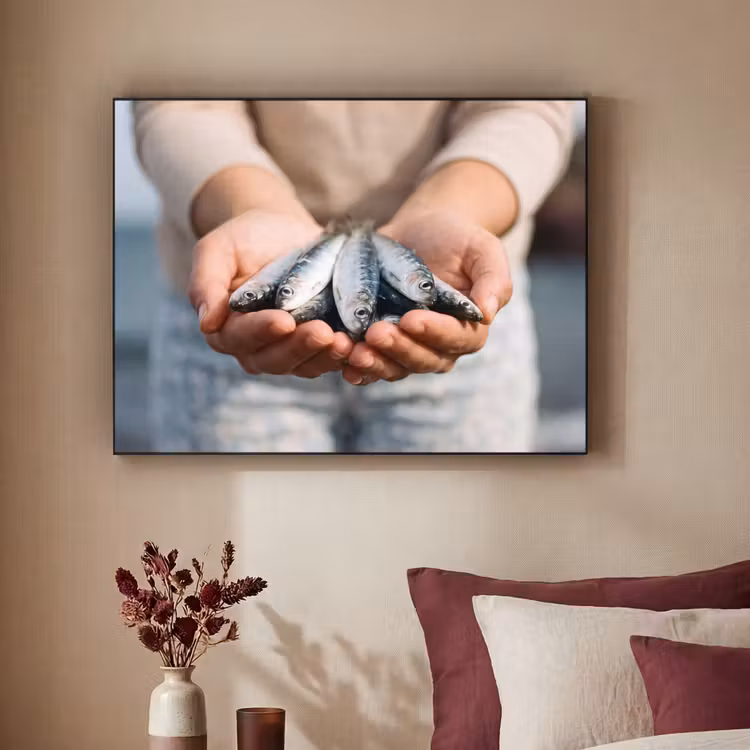 Art Frame - Fish - Hands - Nature - Vis - Handen - Natuur Textielframe zwart klein