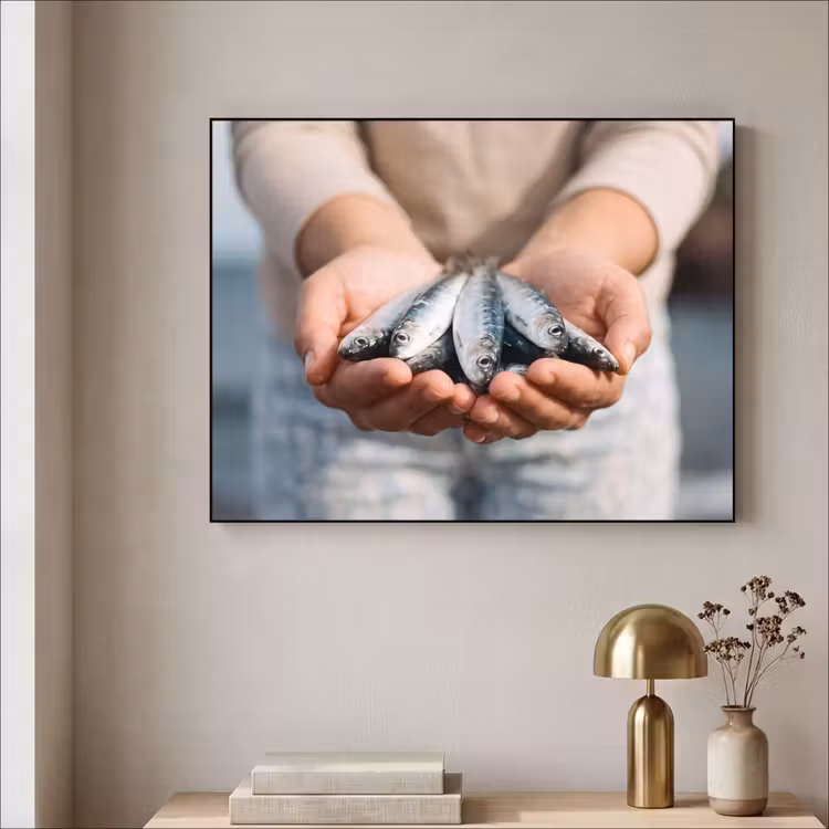 Art Frame - Fish - Hands - Nature - Vis - Handen - Natuur Textielframe zwart klein
