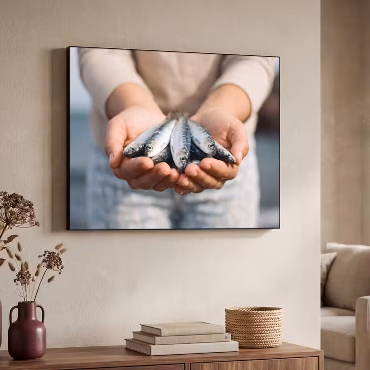 Art Frame - Fish - Hands - Nature - Vis - Handen - Natuur Textielframe zwart klein