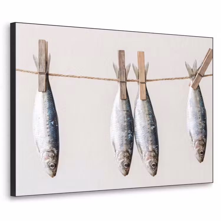 Art Frame - Fish - Hanging - Food - Vis - Hangend - Eten Textielframe zwart klein