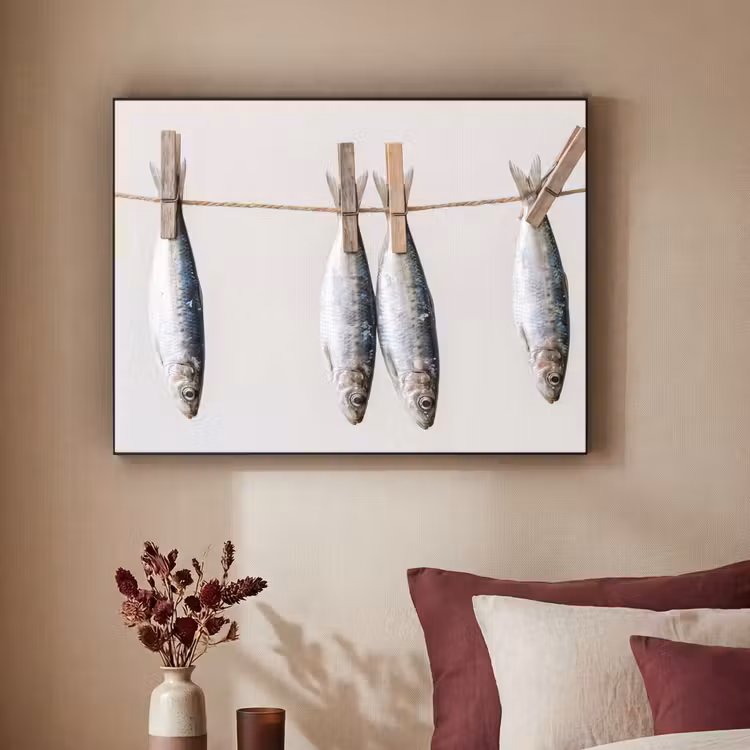 Art Frame - Fish - Hanging - Food - Vis - Hangend - Eten Textielframe zwart klein