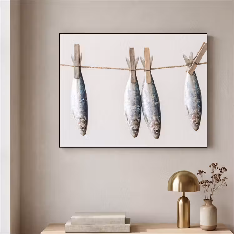 Art Frame - Fish - Hanging - Food - Vis - Hangend - Eten Textielframe zwart klein