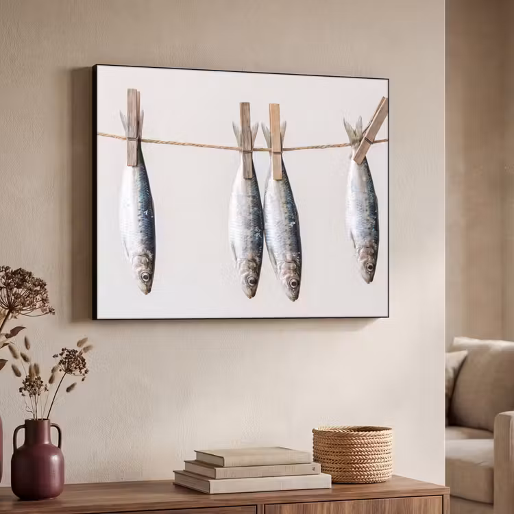 Art Frame - Fish - Hanging - Food - Vis - Hangend - Eten Textielframe zwart klein