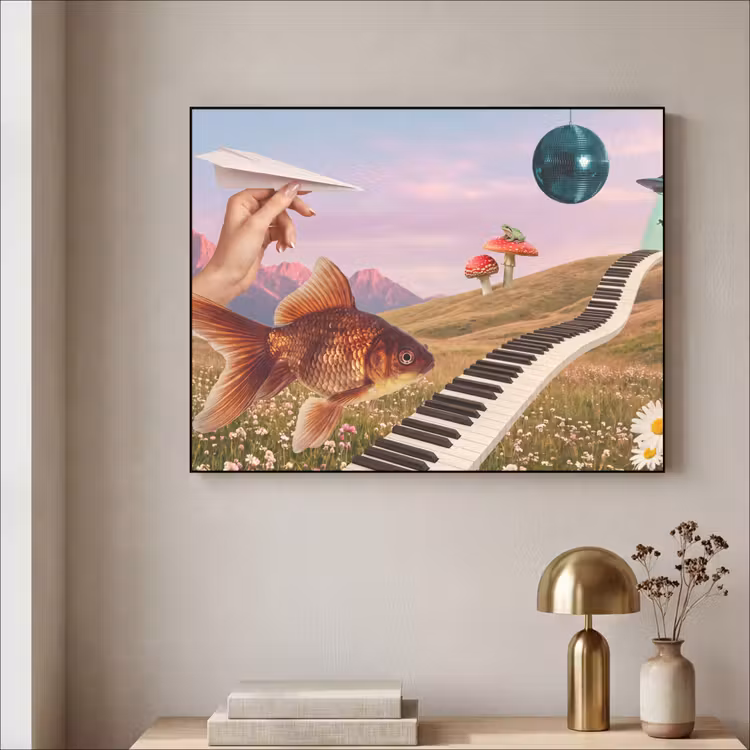 Art Frame - Fish - Nature - Abstract - Vis - Natuur - Abstract Textielframe zwart klein