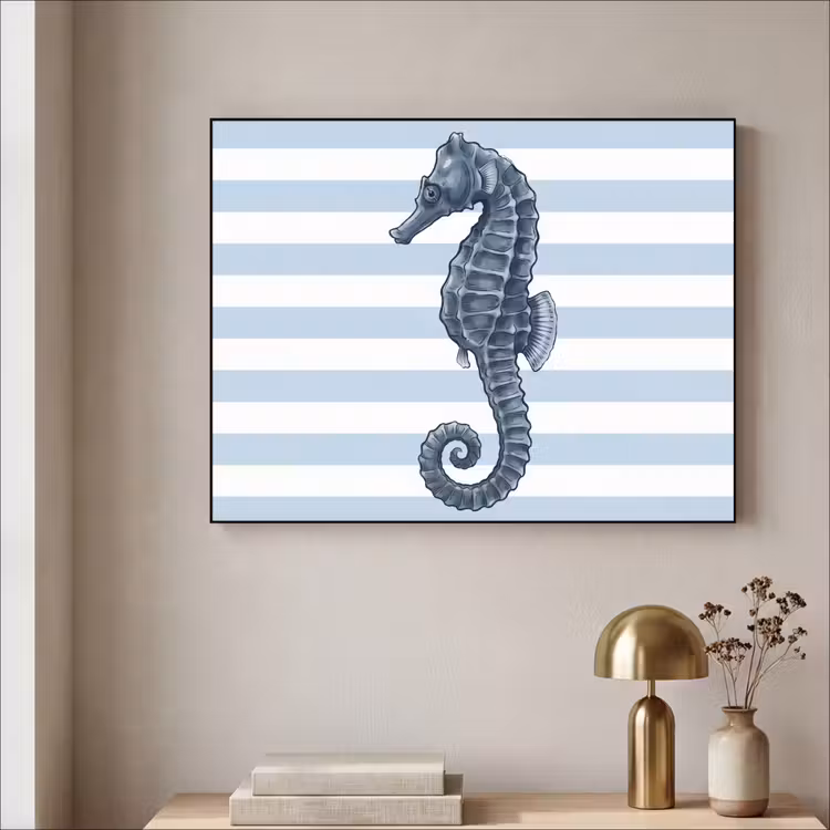 Vis - Oceaan - Illustratie - Blauw - Strepen Textielframe zwart klein -sfeer2