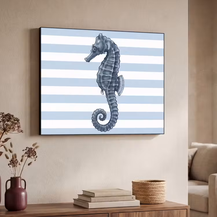 Vis - Oceaan - Illustratie - Blauw - Strepen Textielframe zwart klein -sfeer3