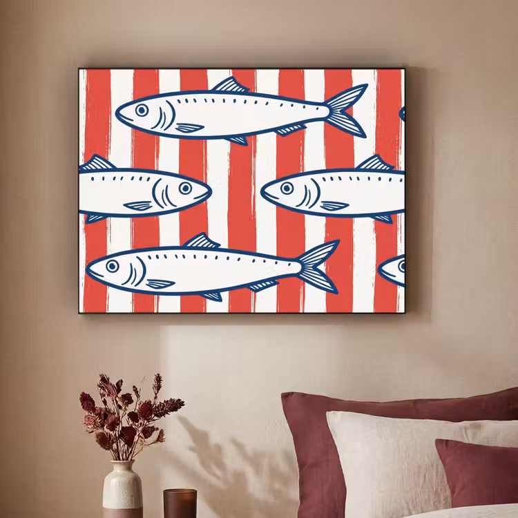 Vis - Patroon - Strepen - Illustratie - Rood Textielframe zwart klein -sfeer1
