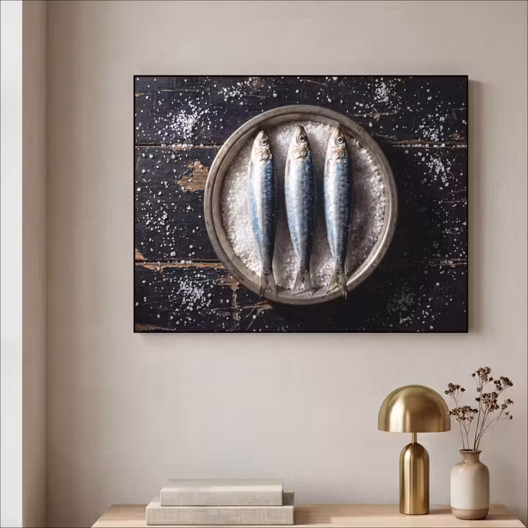 Art Frame - Fish - Salt - Food - Vis - Zout - Eten Textielframe zwart klein