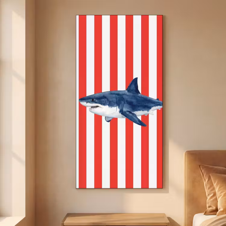 Vis - Haai - Zee - Illustratie - Blauw Textielframe zwart klein -sfeer1