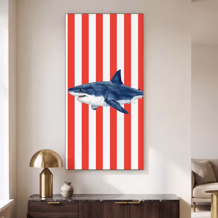 Vis - Haai - Zee - Illustratie - Blauw Textielframe zwart klein -sfeer2