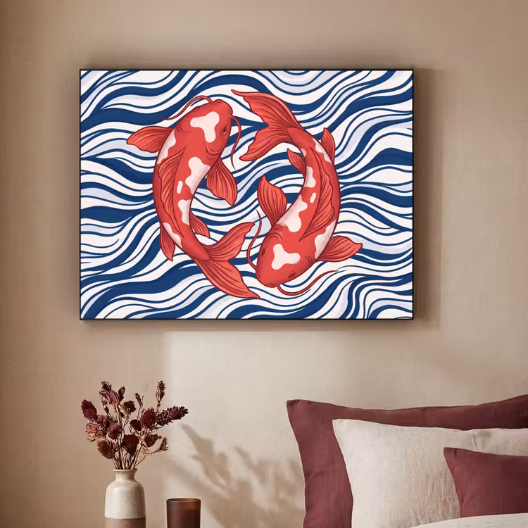 Vis - Water - Natuur - Illustratie - Rood Textielframe zwart klein -sfeer1