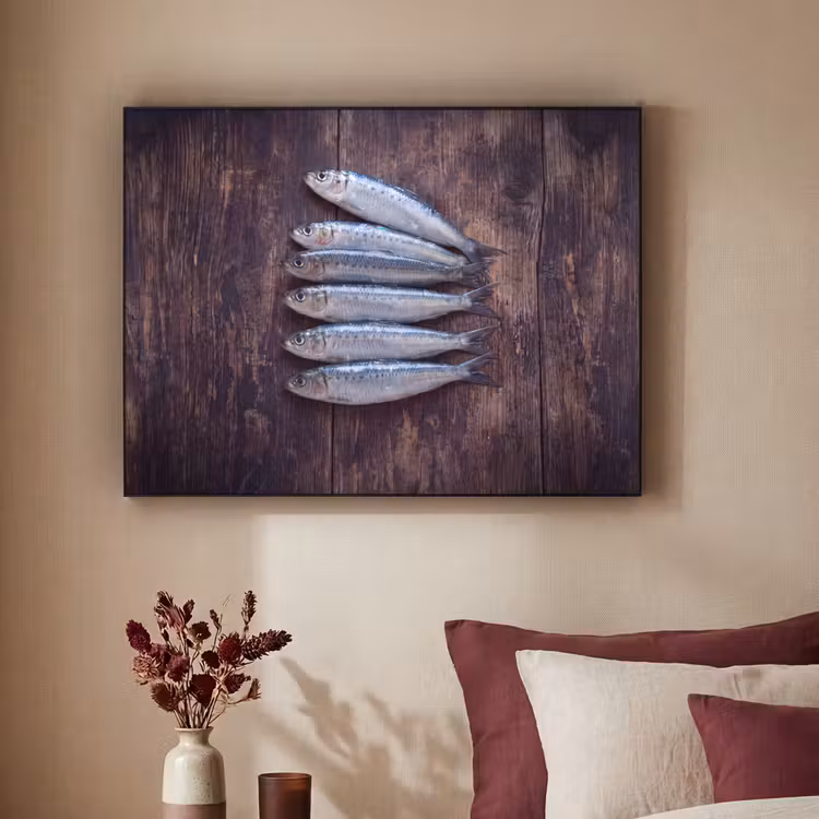 Art Frame - Fish - Wood - Food - Vis - Hout - Eten Textielframe zwart klein